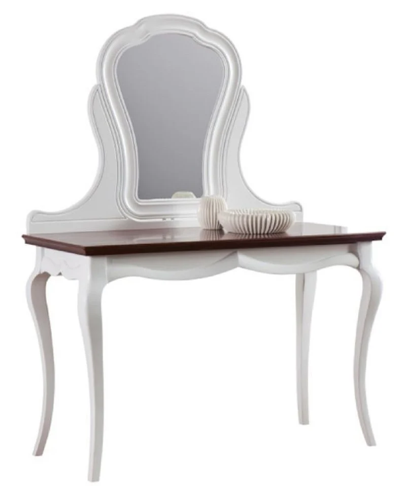 Casa Padrino Luxus Art Deco Schminktisch Weiß / Dunkelbraun 118 x 56,2 x H. 157,5 cm - Edle Schminkkonsole