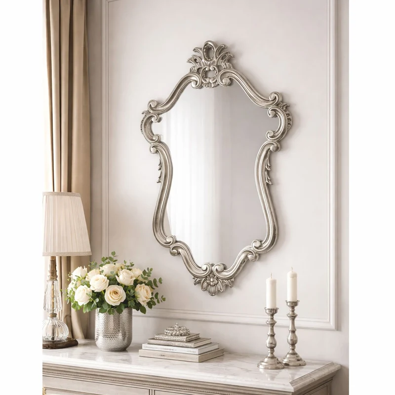 Casa Padrino Luxus Barock Spiegel Silber H. 100 cm - Barock Möbel - Made in Italy