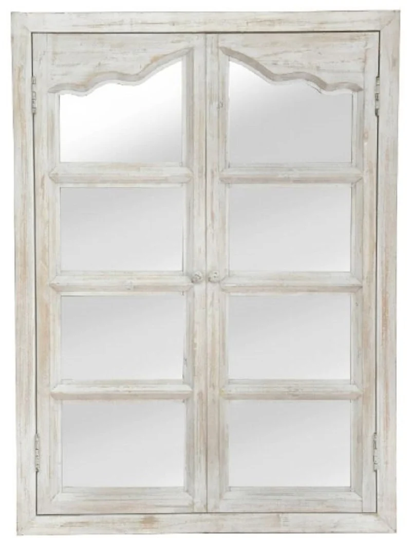 Casa Padrino Landhausstil Wandspiegel mit 2 Klapptüren Antik Weiß 63 x 4 x H. 86 cm - Spiegel im Fenster-Look