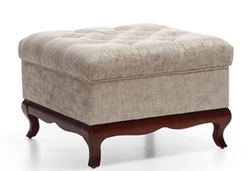 Casa Padrino Luxus Art Deco Chesterfield Wohnzimmer Hocker Greige / Dunkelbraun 70 x 70 x H. 47 cm - Wohnzimmermöbel