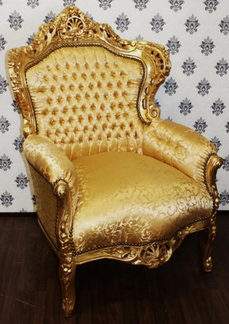 Casa Padrino Barock Sessel King Gold Muster / Gold - 120 x 85 x 85 cm - Luxuriöser Antik Stil Sessel