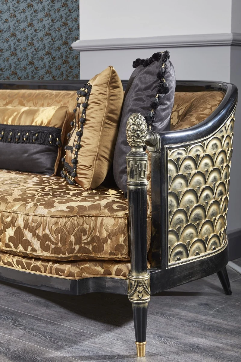 Casa Padrino Luxus Barock Chesterfield Sofa Gold / Schwarz 231 x 94 x H. 83 cm - Barock Wohnzimmermöbel