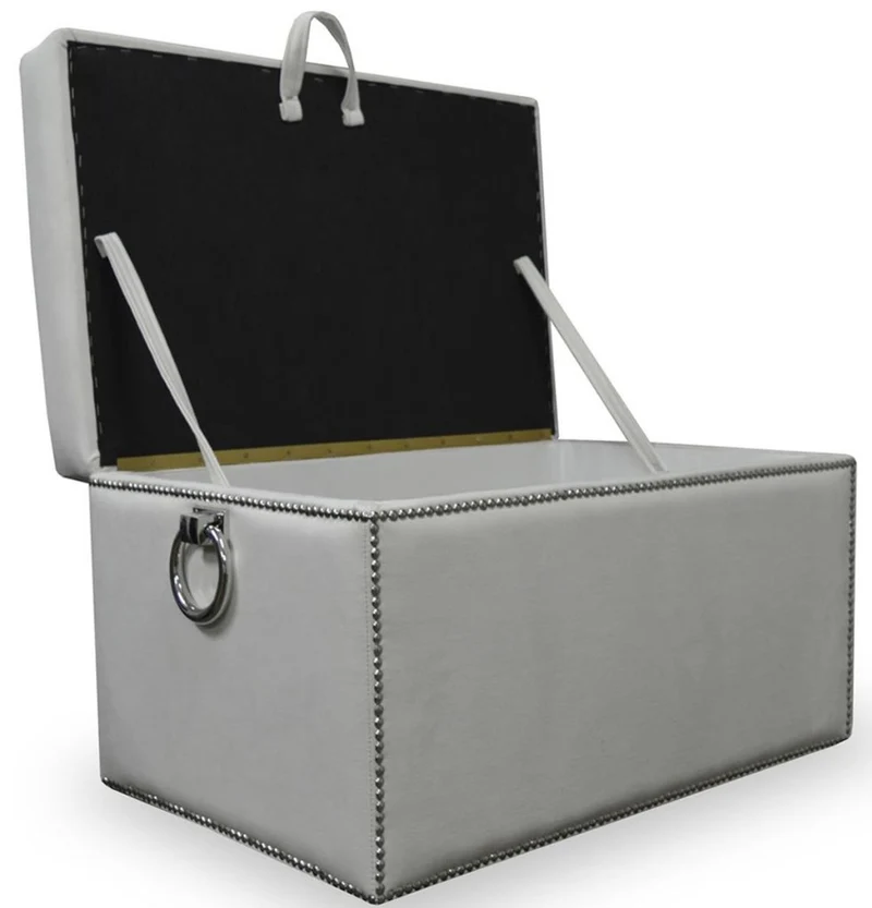 Casa Padrino Luxus Truhe mit Sitzfläche und runden Tragegriffen 97 x 50 x H. 48 cm - Verschiedene Farben - Gepolsterte klappbare Sitzbank - Truhenbank - Luxus Qualität