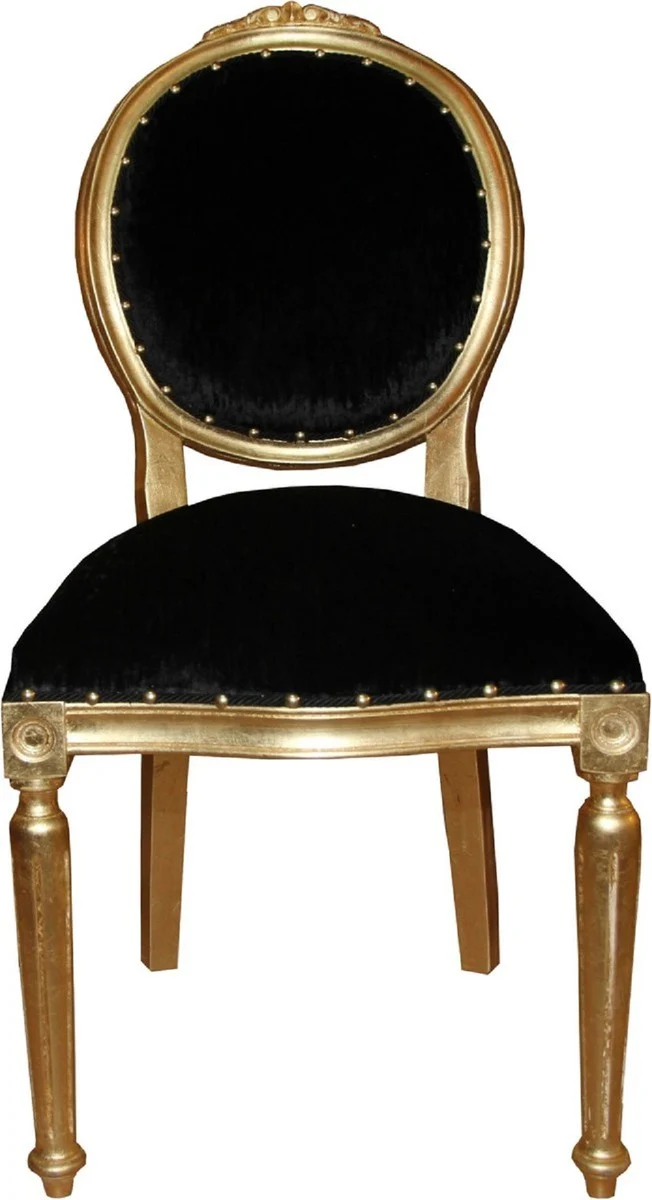 Casa Padrino Luxus Barock Esszimmer Set Medaillon Schwarz / Gold 50 x 52 x H. 99 cm - 6 handgefertigte Esszimmerstühle - Barock Esszimmermöbel