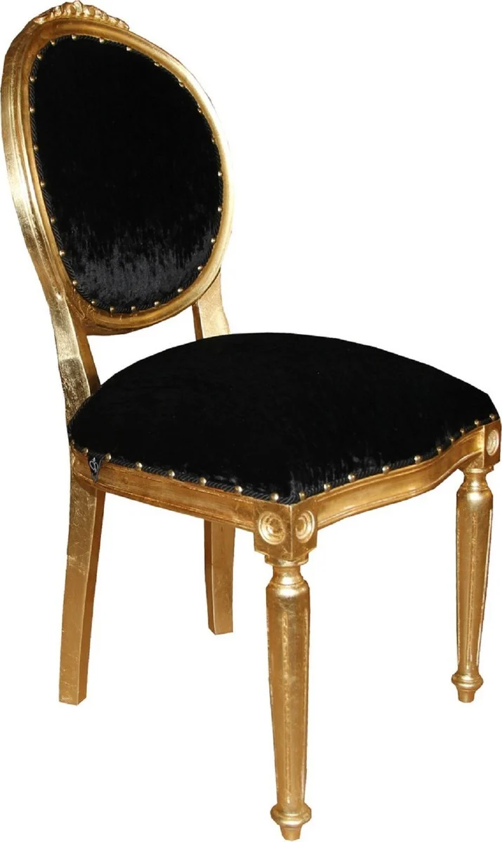 Casa Padrino Luxus Barock Esszimmer Set Medaillon Schwarz / Gold 50 x 52 x H. 99 cm - 6 handgefertigte Esszimmerstühle - Barock Esszimmermöbel
