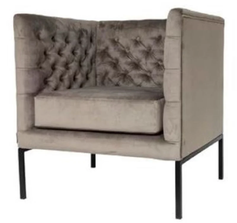 Casa Padrino Luxus Chesterfield Samt Sessel Grau / Schwarz 75 x 67 x H. 83 cm - Chesterfield Möbel
