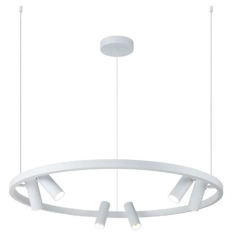 Casa Padrino Luxus Hängeleuchte Weiß Ø 90 cm - Runde Pendelleuchte mit verstellbaren LED Spots