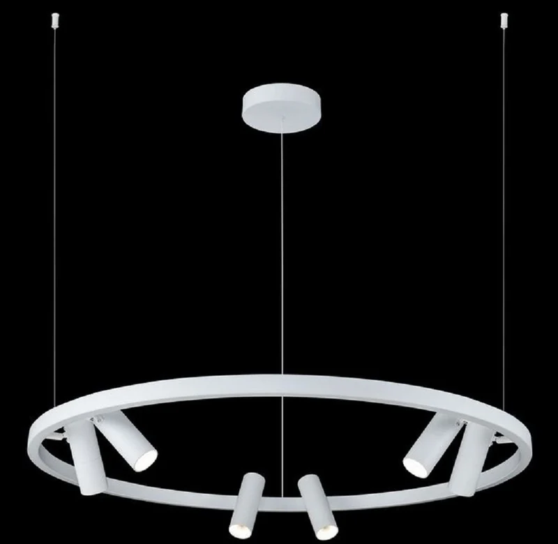 Casa Padrino Luxus Hängeleuchte Weiß Ø 90 cm - Runde Pendelleuchte mit verstellbaren LED Spots