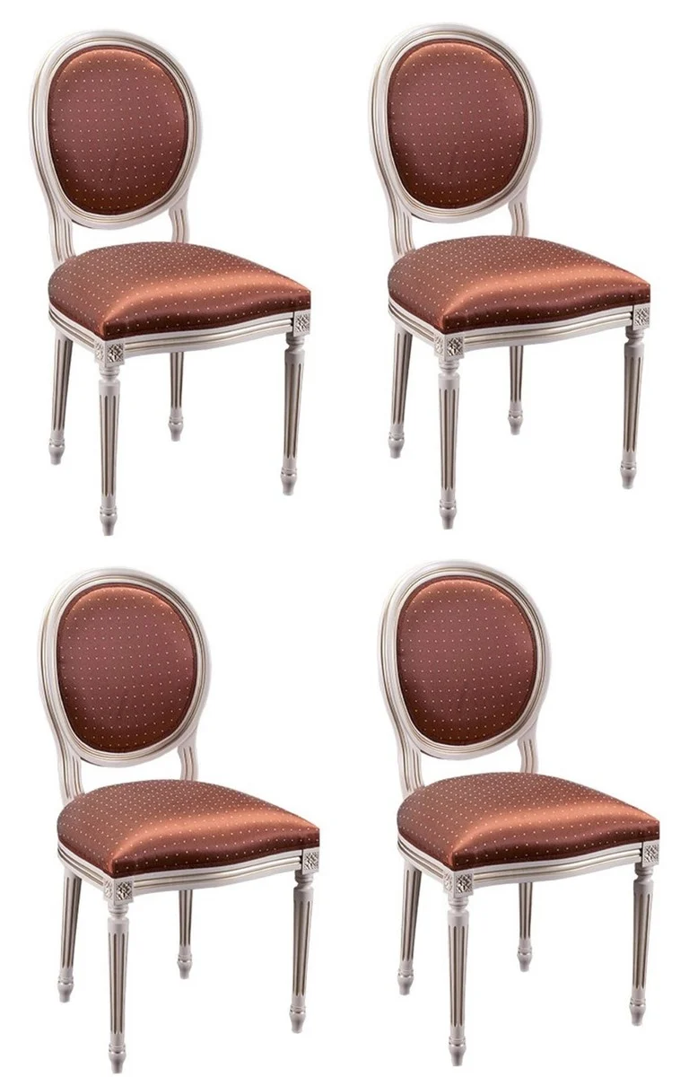 Casa Padrino Luxus Barock Esszimmer Set Creme / Gold / Orange 49 x 43,5 x H. 98 cm - 4 Esszimmerstühle - Esszimmermöbel