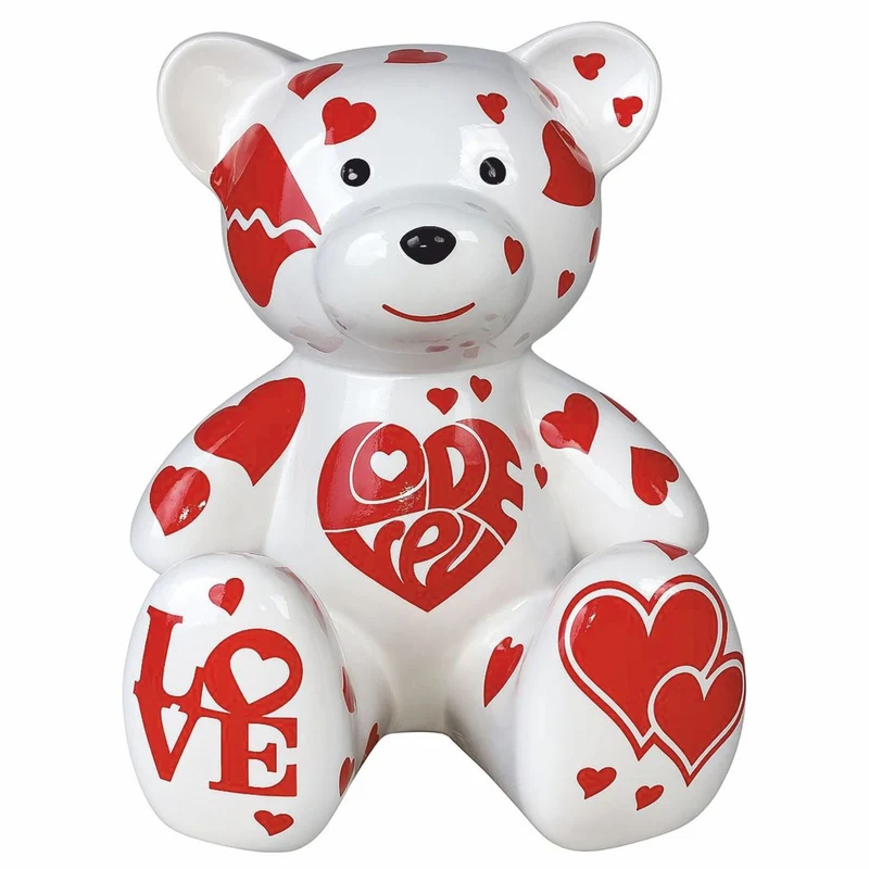 Casa Padrino Deko Figur Teddybär Weiß / Rot H. 34 cm - Deko Skulptur