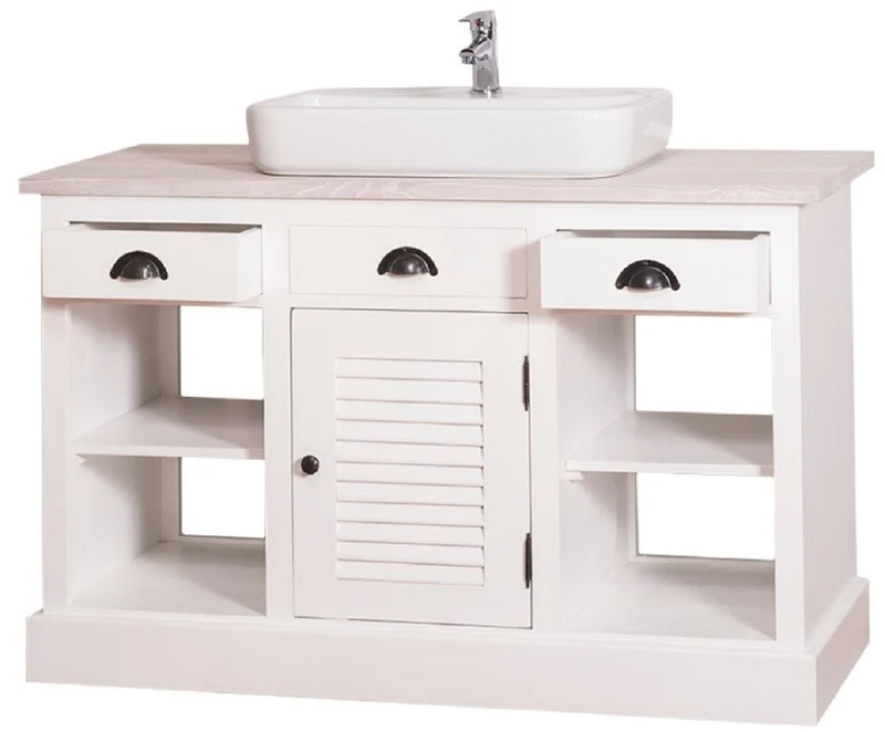 Casa Padrino Landhausstil Waschbeckenschrank Weiß / Hellgrau 120 x 51 x H. 75 cm - Waschtisch mit 2 Türen und 3 Schubladen