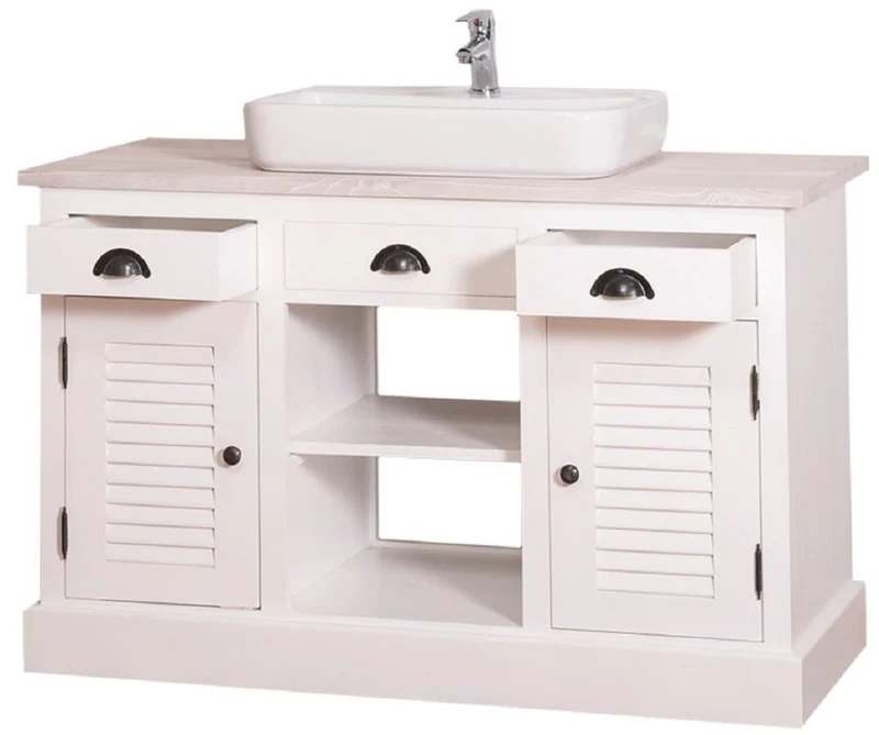 Casa Padrino Landhausstil Waschbeckenschrank Weiß / Hellgrau 120 x 51 x H. 75 cm - Waschtisch mit 2 Türen und 3 Schubladen