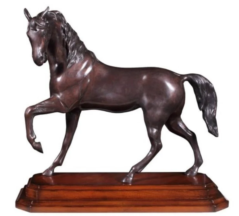 Casa Padrino Luxus Bronzefigur Pferd mit Holzsockel Bronze / Braun 42 x 17 x H. 40 cm - Dekofigur