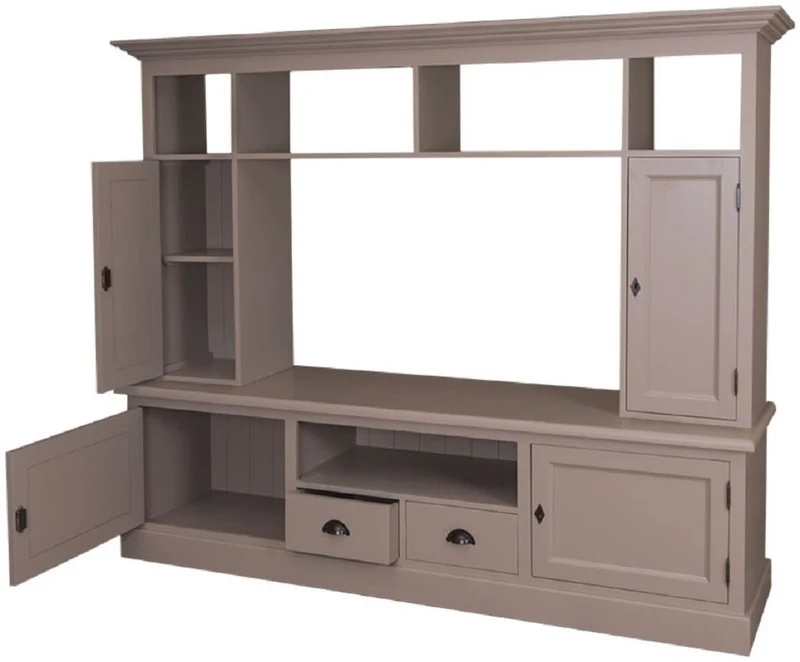 Casa Padrino Landhausstil Fernsehschrank Oliv 207 x 46 x H. 166 cm - Massivholz TV Schrank - Wohnzimmerschrank - Landhausstil Wohnzimmermöbel