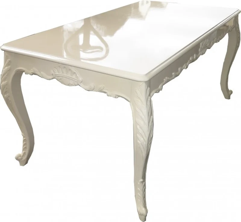 Casa Padrino Barock Esstisch Creme Hochglanz 160 x 100 cm - Esszimmer Tisch - Barock Möbel