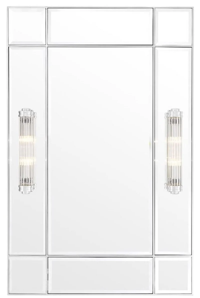 Casa Padrino Luxus Wandspiegel mit Licht Silber 90 x 13 x H. 140 cm - Luxus Qualität