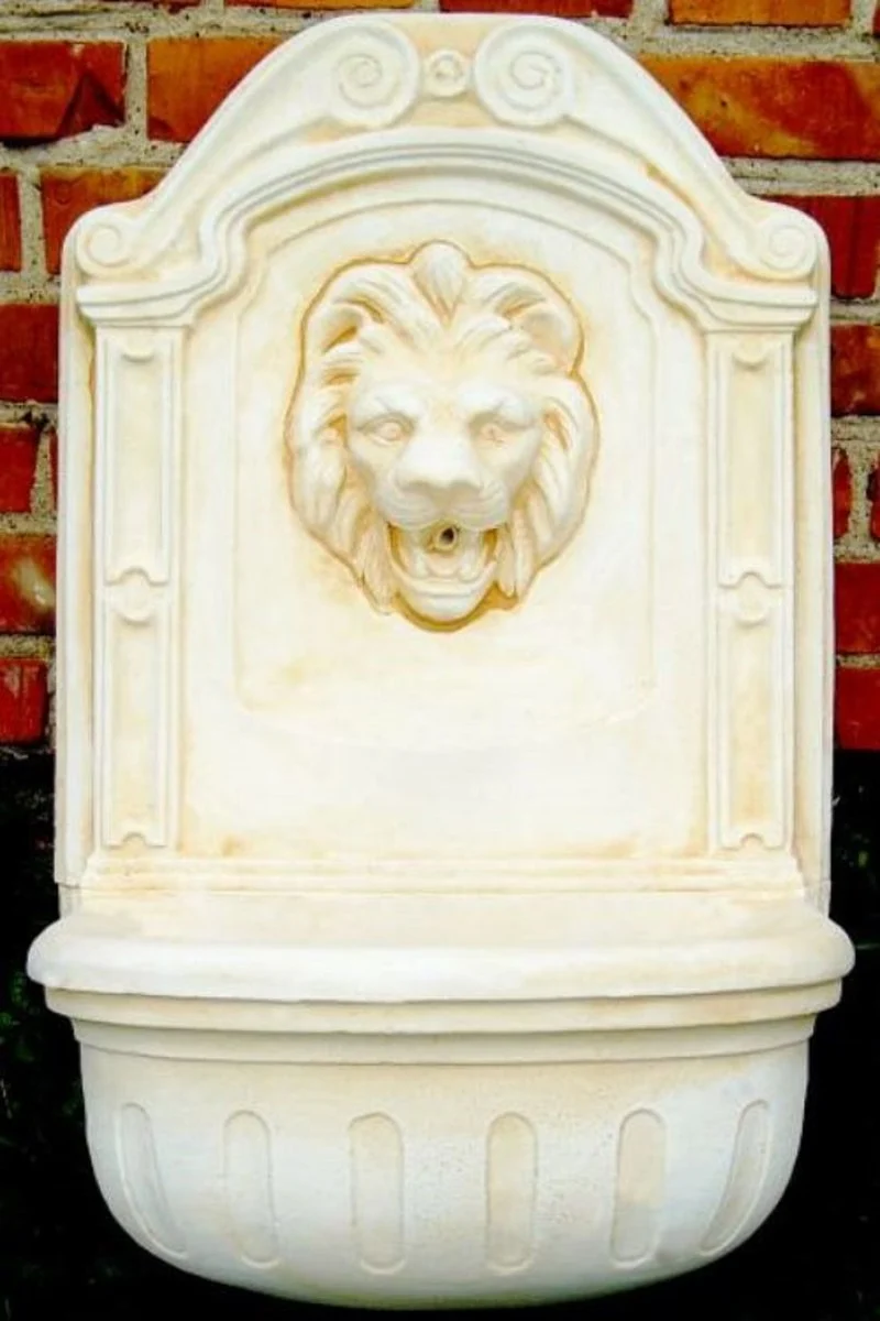 Casa Padrino Barock Wandbrunnen Löwe Weiß / Beige H. 77 cm - Gartenbrunnen im Barockstil