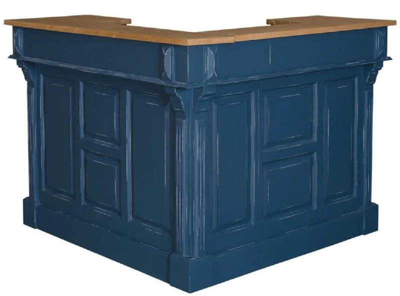 Casa Padrino Landhausstil Theke Antik Dunkelblau / Naturfarben 140 x 140 x H. 107 cm - Thekentisch mit 2 Schubladen - Landhausstil Möbel