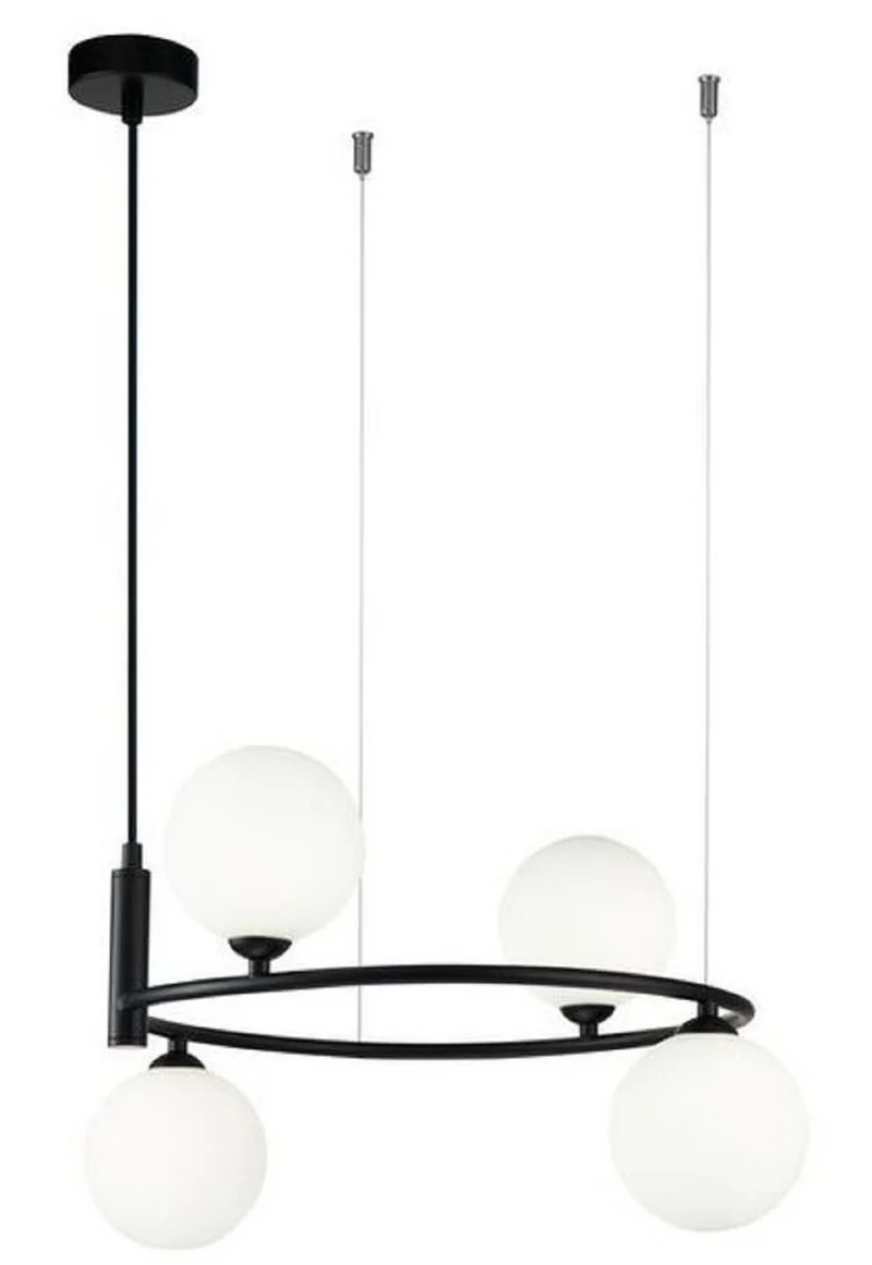 Casa Padrino Luxus Hängeleuchte Schwarz / Weiß Ø 39 x H. 28 cm - Moderne höhenverstellbare Metall Hängelampe mit runden Glas Lampenschirmen