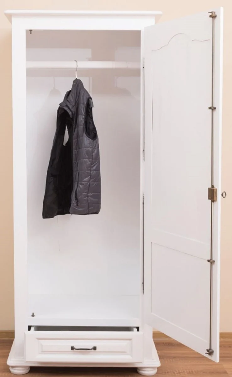 Casa Padrino Landhausstil Schlafzimmerschrank / Kleiderschrank mit Tür und Schublade Weiß 79,5 x 54 x H. 186 cm - Schlafzimmermöbel