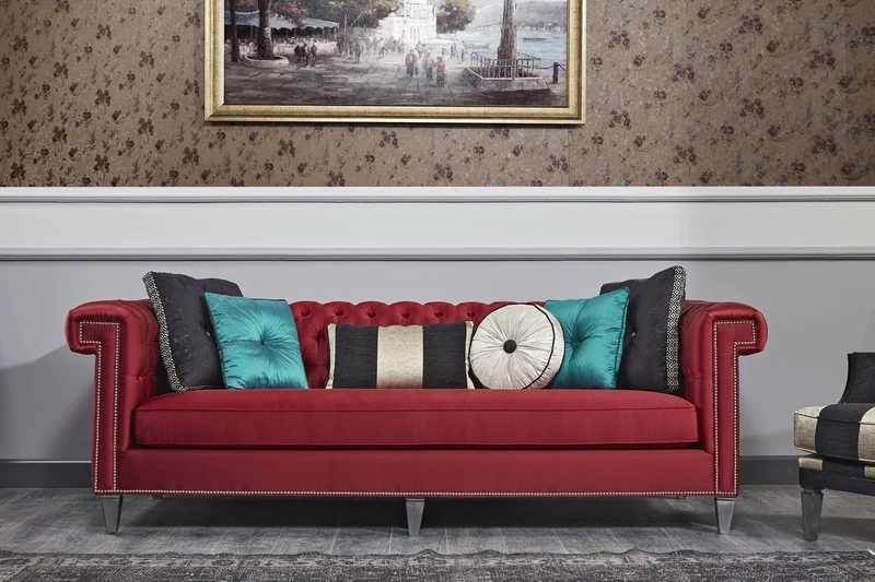 Casa Padrino Luxus Barock Wohnzimmer Set Rot / Schwarz / Gold / Silber - 2 Sofas & 2 Sessel & 1 Couchtisch & 1 Beistelltisch - Barock Wohnzimmermöbel