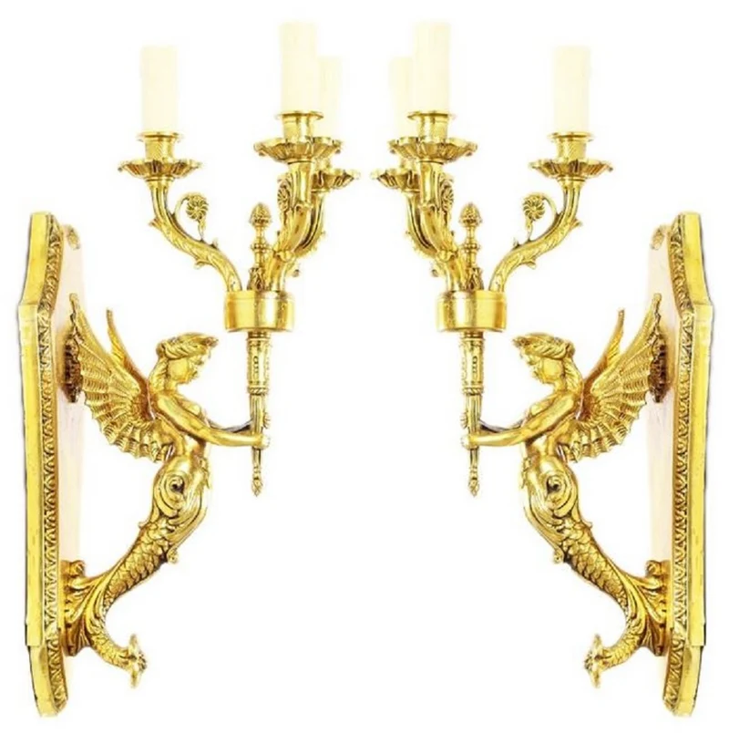 Casa Padrino Barock Wandkerzenhalter Set Gold 20 x 20 x H. 50 cm - Barock Deko Accessoires