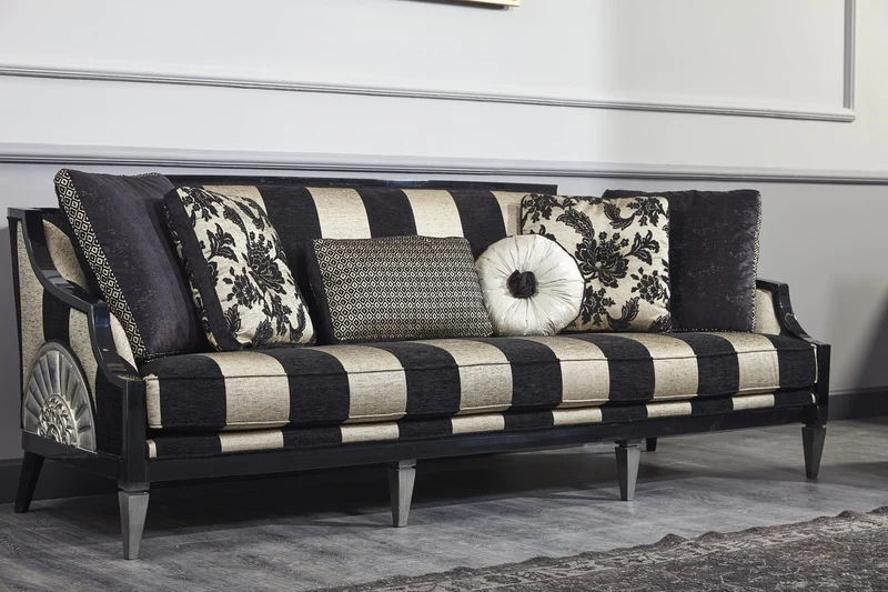 Casa Padrino Luxus Barock Sofa Schwarz / Gold / Silber 244 x 95 x H. 88 cm - Wohnzimmermöbel im Barockstil