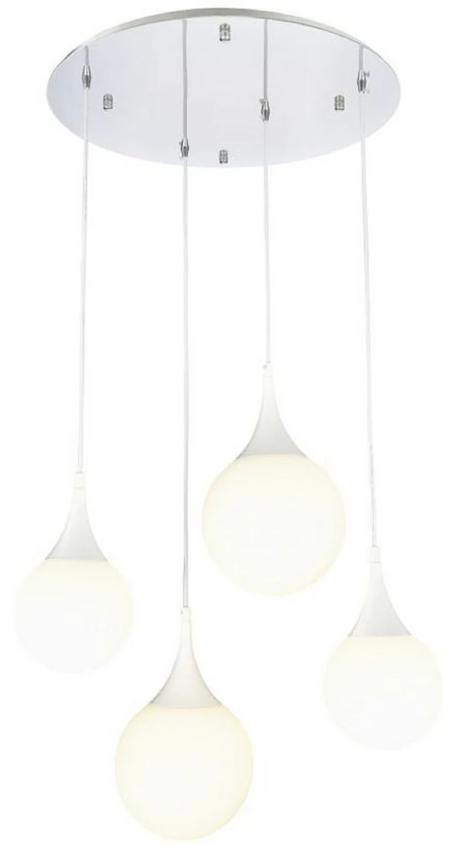 Casa Padrino LED Hängeleuchte Silber / Weiß Ø 52,5 x H. 150 cm - Hängelampe mit Mattglas Lampenschirmen