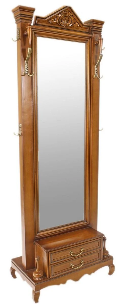 Casa Padrino Barock Massivholz Standspiegel mit 2 Schubladen & Kleiderhaken Braun 50 x H. 190 cm - Barockmöbel