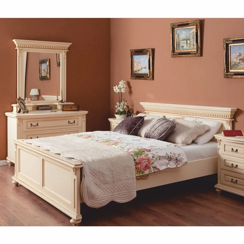 Casa Padrino Luxus Barock Doppelbett Creme 180 x 200 cm - Barock Schlafzimmer Möbel