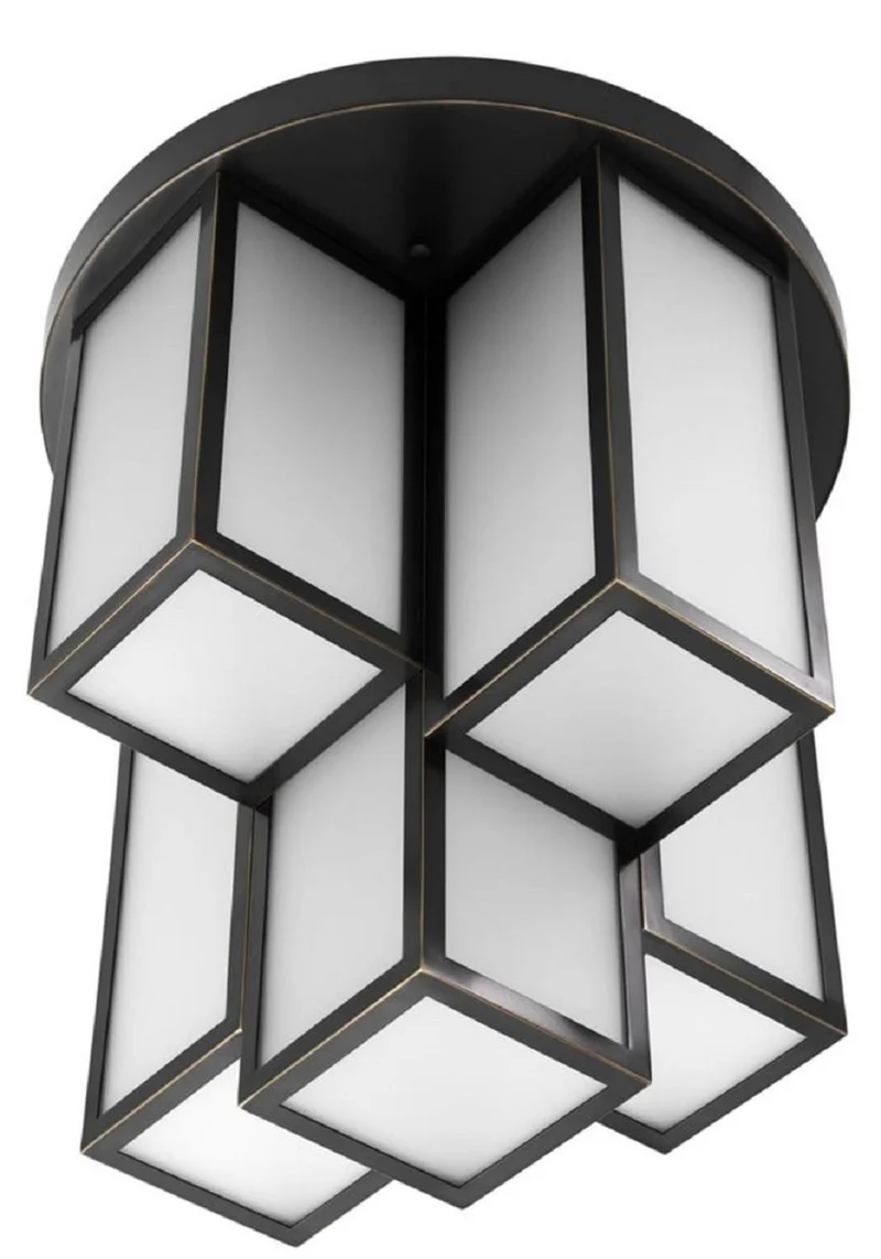 Casa Padrino Luxus Deckenleuchte Bronze / Weiß Ø 50 x H. 53,5 cm - Luxus Qualität