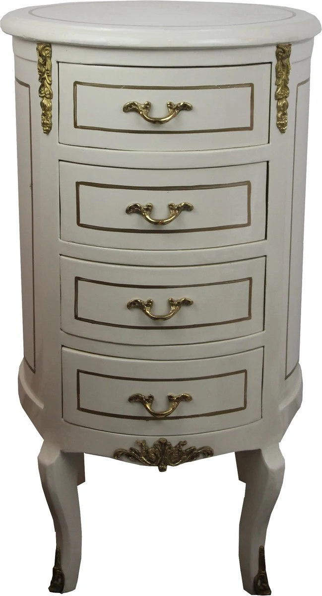 Casa Padrino Barock Kommode Rund Antik Stil Creme Weiß / Gold 42 x H 77.5 cm - Barock Möbel