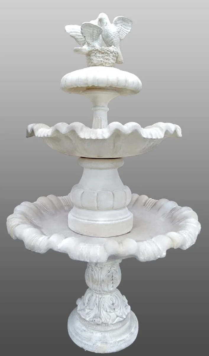 Casa Padrino Barock Gartenbrunnen / Springbrunnen mit Tauben Weiß Ø 100 x H. 210 cm - Gartendeko Accessoires