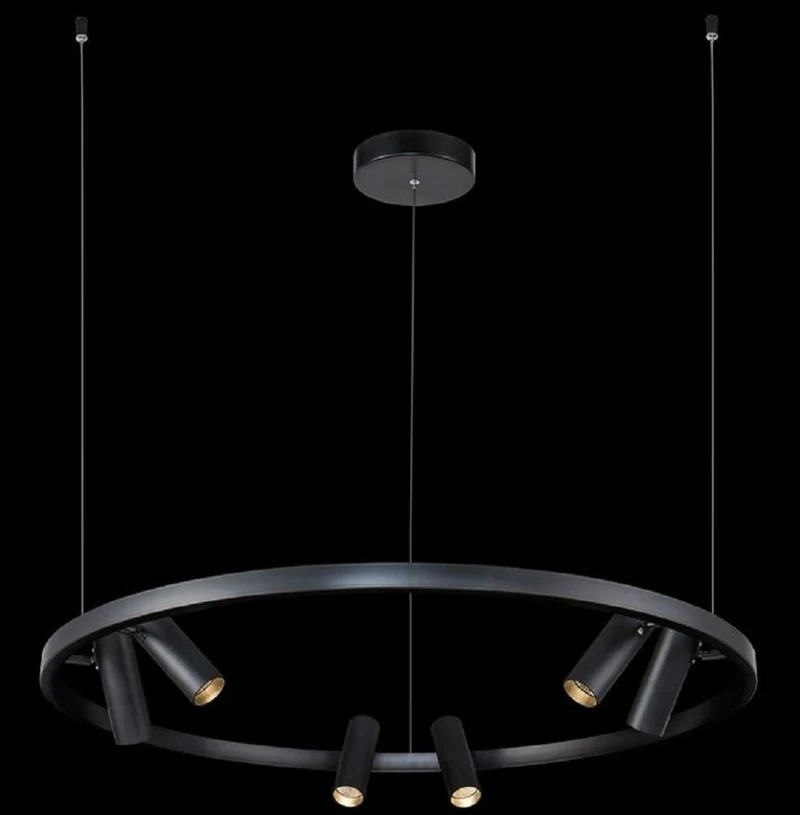 Casa Padrino Hängeleuchte Schwarz Ø 90 cm - Runde Pendelleuchte mit verstellbaren LED Spots