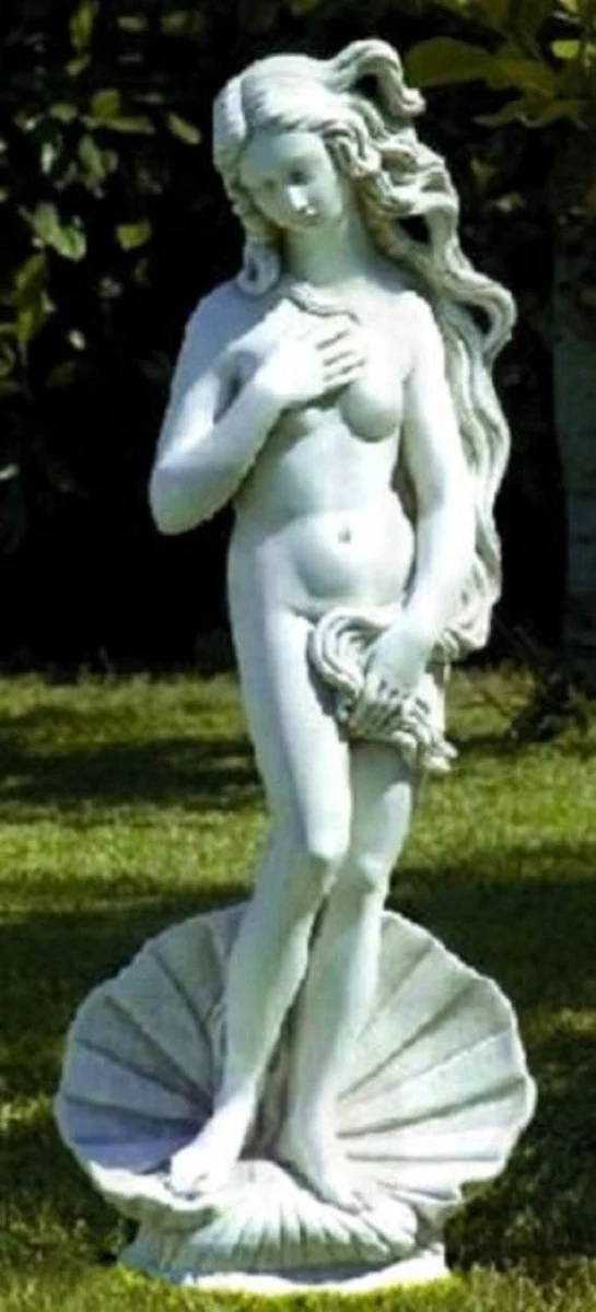 Casa Padrino Jugendstil Gartendeko Skulptur / Statue Venus mit Muschel Grau Ø 32 x H. 85 cm - Steinfigur Gartenskulptur