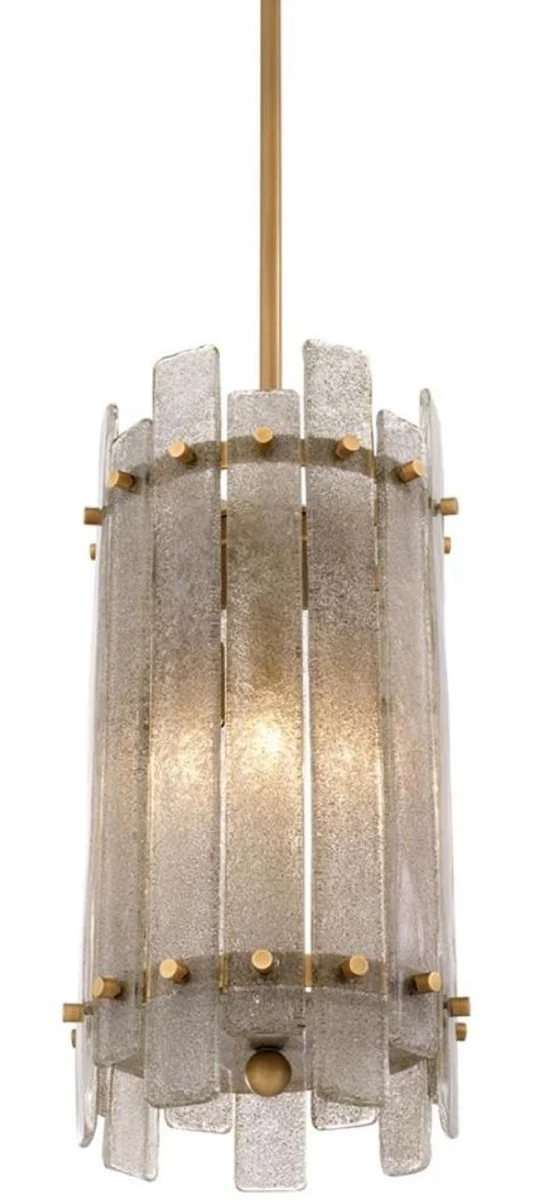 Casa Padrino Kronleuchter Antik Messingfarben Ø 27 x H. 52 cm - Runder Luxus Kronleuchter mit mundgeblasenem Glas