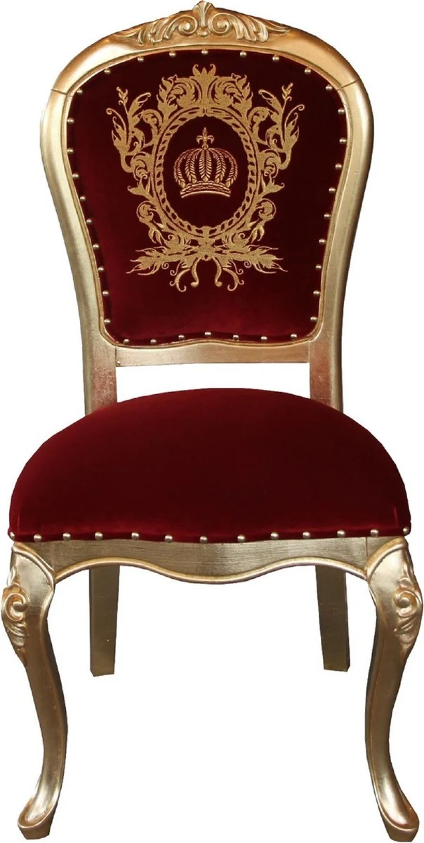 Pompöös by Casa Padrino Luxus Barock Esszimmerstühle mit Krone Bordeauxrot / Gold - Pompööse Barock Stühle designed by Harald Glööckler - 6 Esszimmerstühle