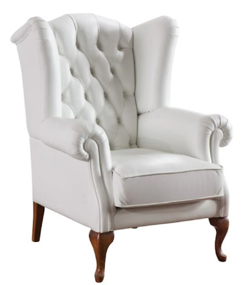 Casa Padrino Luxus Art Deco Chesterfield Leder Ohrensessel Weiß / Braun 79 x 90 x H. 108 cm - Wohnzimmermöbel