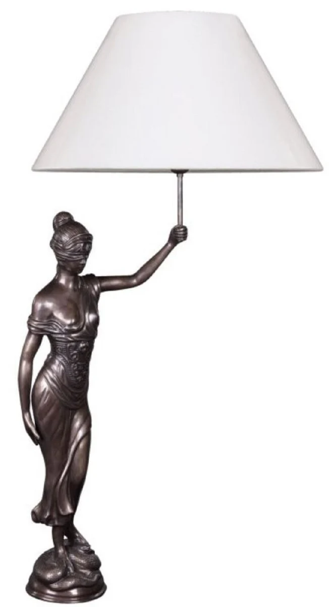 Casa Padrino Tischleuchte mit Bronzefigur Justitia Bronze / Weiß 55 x 48 x H. 105 cm - Hotel & Restaurant Tischlampe