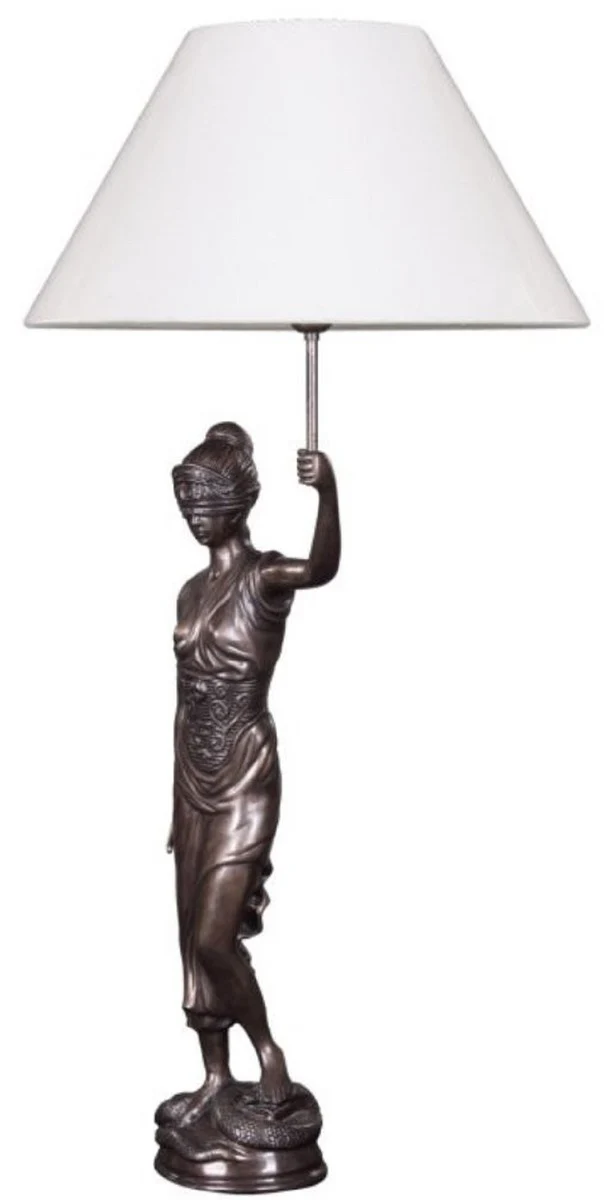 Casa Padrino Tischleuchte mit Bronzefigur Justitia Bronze / Weiß 55 x 48 x H. 105 cm - Hotel & Restaurant Tischlampe