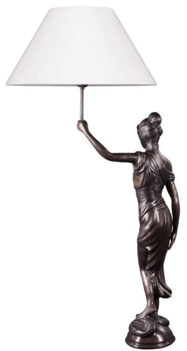 Casa Padrino Tischleuchte mit Bronzefigur Justitia Bronze / Weiß 55 x 48 x H. 105 cm - Hotel & Restaurant Tischlampe