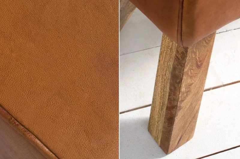 Casa Padrino Luxus Sitzbank Braun / Naturfarben / Schwarz 134 x 35 x H. 60 cm - Echtleder Sitzbank in Turnbock Optik