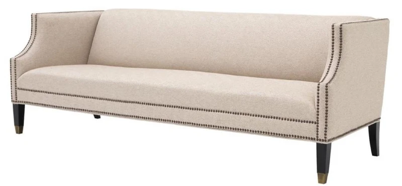 Casa Padrino Luxus Sofa Sandfarben / Schwarz / Antik Messingfarben 210 x 80 x H. 75 cm - Wohnzimmermöbel
