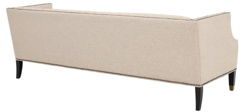Casa Padrino Luxus Sofa Sandfarben / Schwarz / Antik Messingfarben 210 x 80 x H. 75 cm - Wohnzimmermöbel