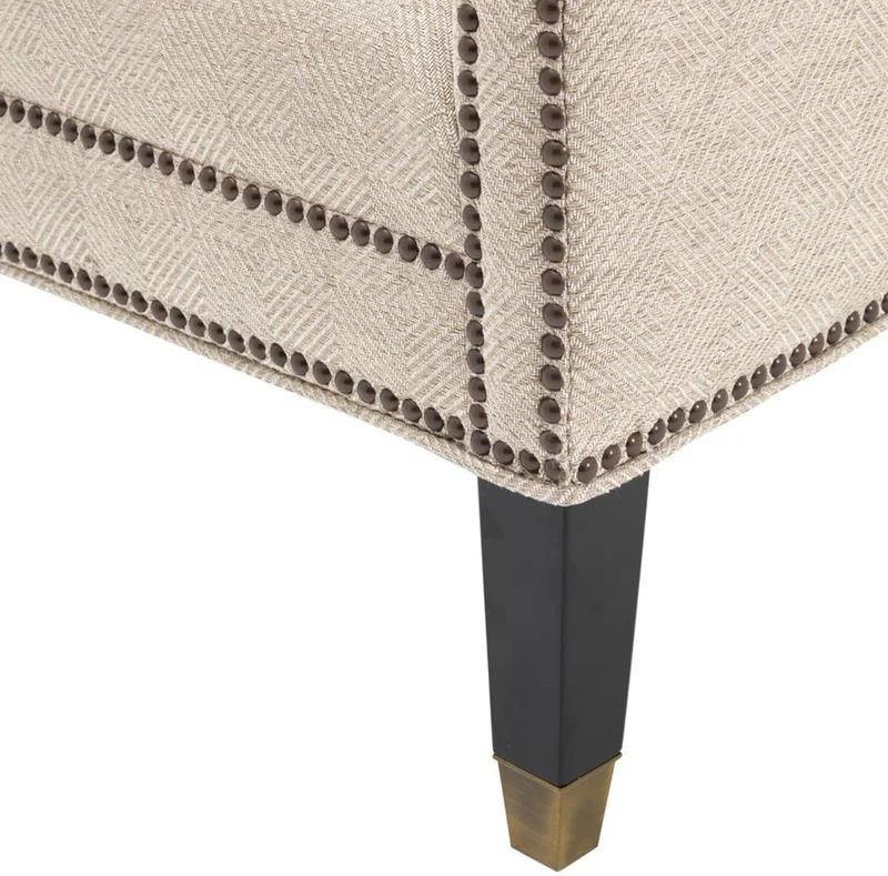 Casa Padrino Luxus Sofa Sandfarben / Schwarz / Antik Messingfarben 210 x 80 x H. 75 cm - Wohnzimmermöbel
