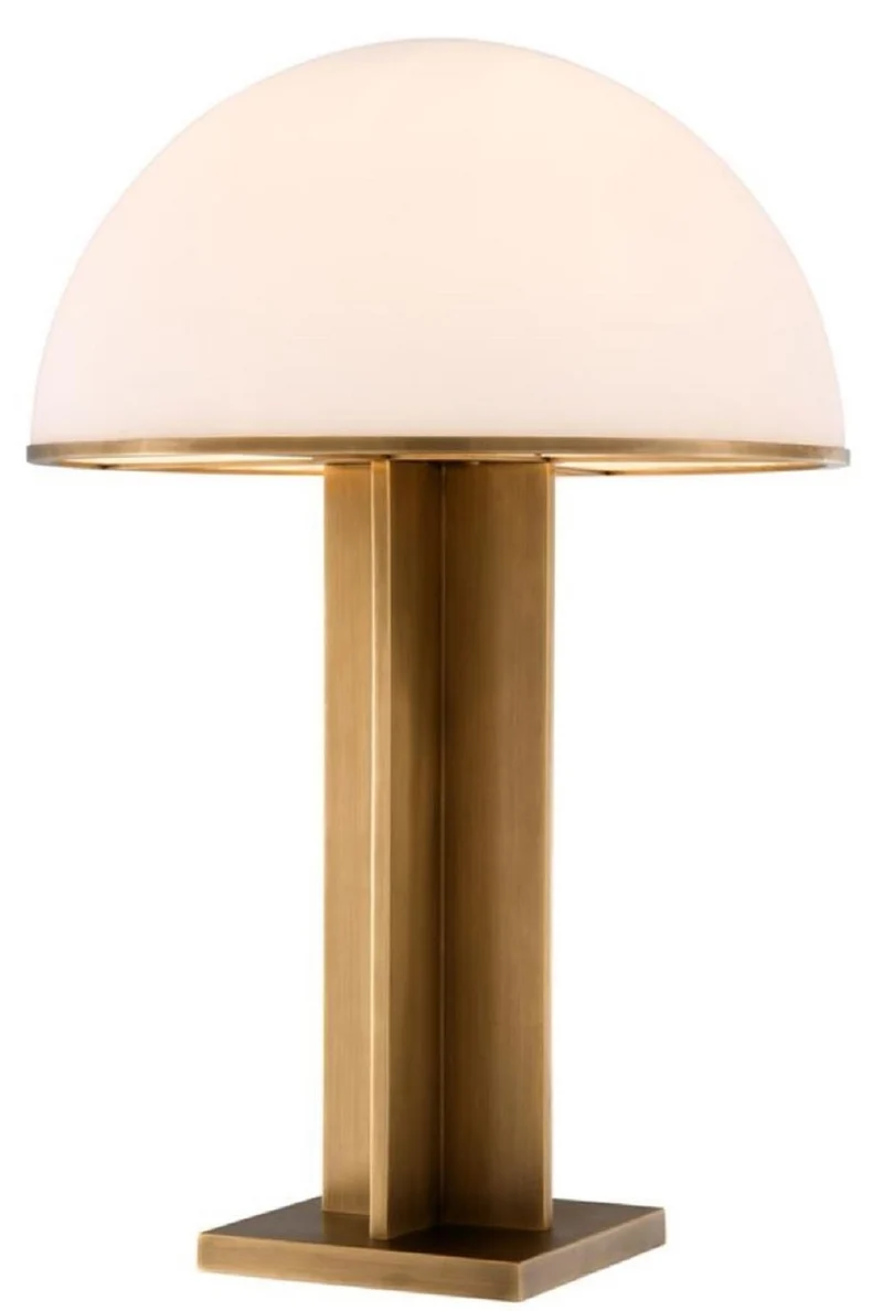 Casa Padrino Luxus Tischleuchte Antik Messingfarben / Weiß Ø 40,5 x H. 63,5 cm - Luxus Qualität