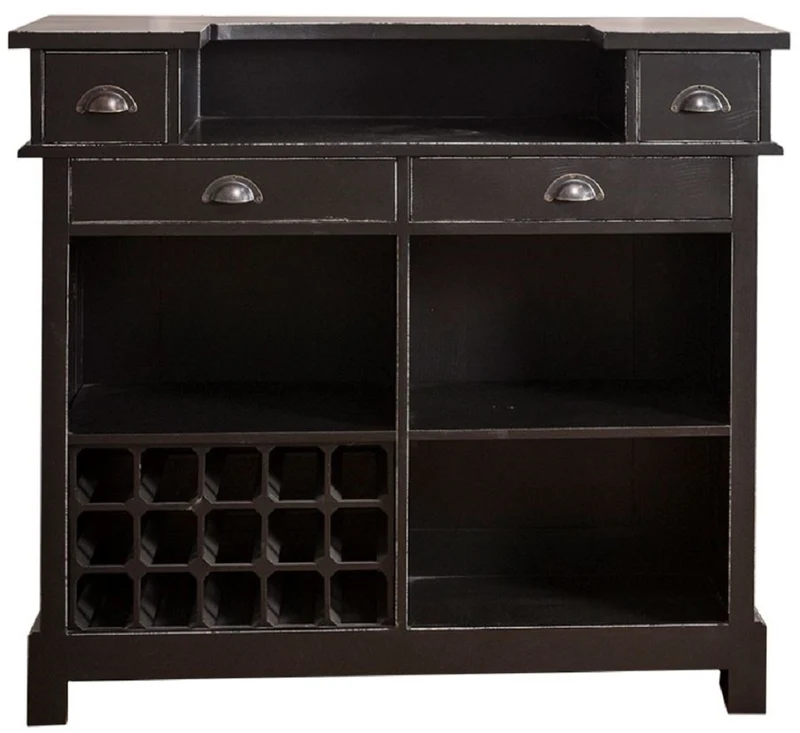 Casa Padrino Landhausstil Massivholz Barschrank mit 4 Schubladen & Weinflaschenhalter Antik Schwarz 120 x 51 x H. 107 cm - Landhausstil Möbel