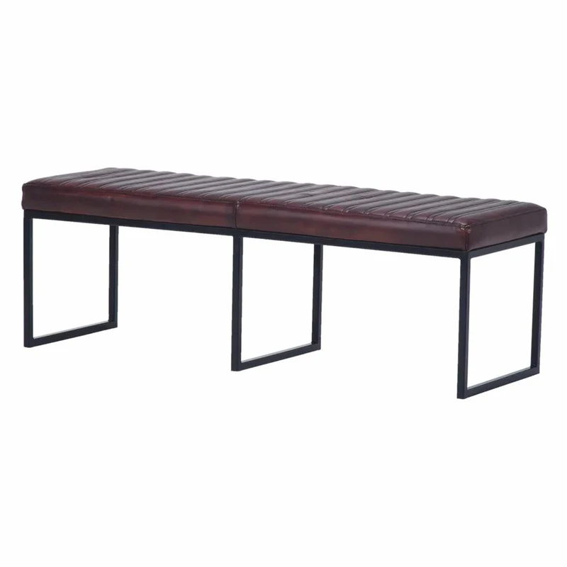 Casa Padrino Luxus Echtleder Sitzbank Dunkelbraun / Schwarz 180 cm - Echtleder Möbel