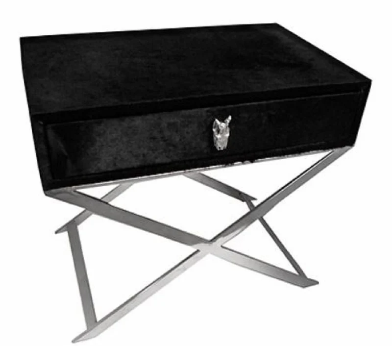 Casa Padrino Luxus Beistelltisch mit Schublade Schwarz / Silber 70 x 46 x H. 61 cm - Wohnzimmermöbel