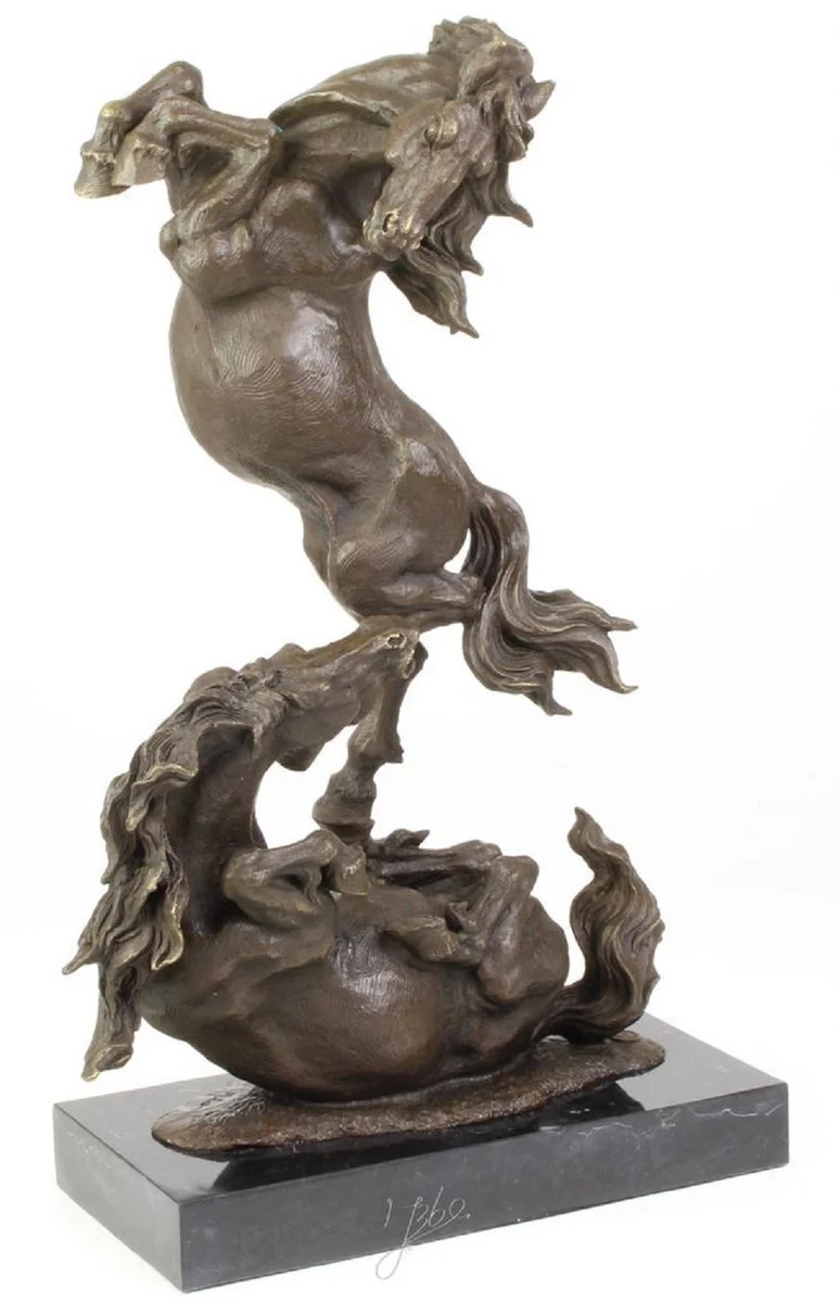Casa Padrino Luxus Bronze Skulptur Kämpfende Pferde Bronze / Schwarz 33 x 14,3 x H. 51 cm - Deko Bronzefigur mit Marmorsockel